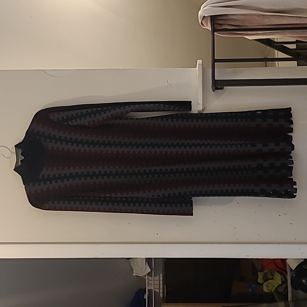 Black and Gray Patterned Long Sleeve Dress